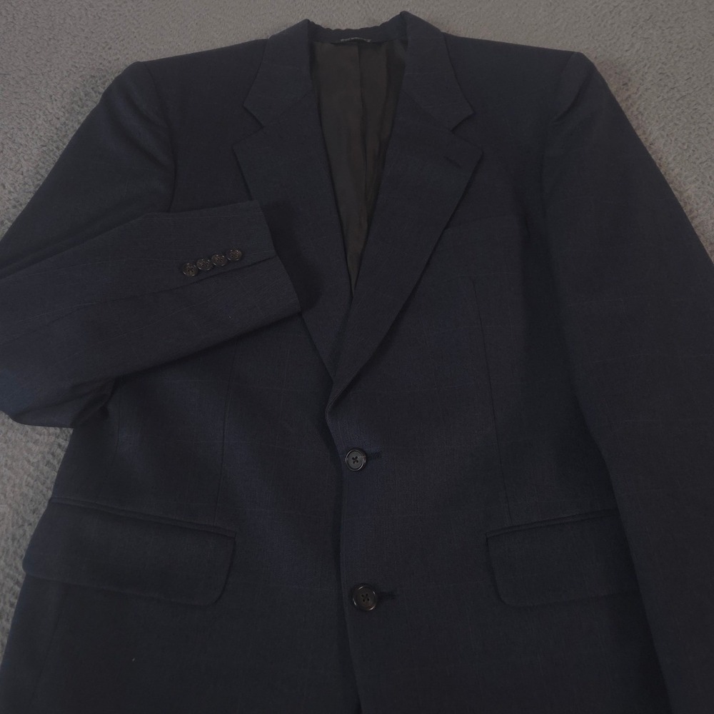 VINTAGE Burberrys Blazer Mens 42R Navy Blue Windowpane Pure‎ Wool 2-Button 90s